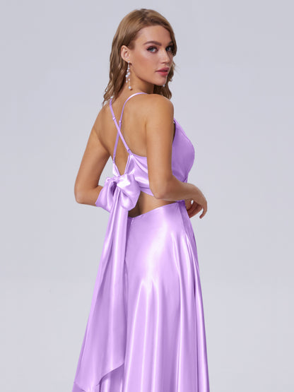Ana Flowy Straps Soft Satin Long Bridesmaid Dresses