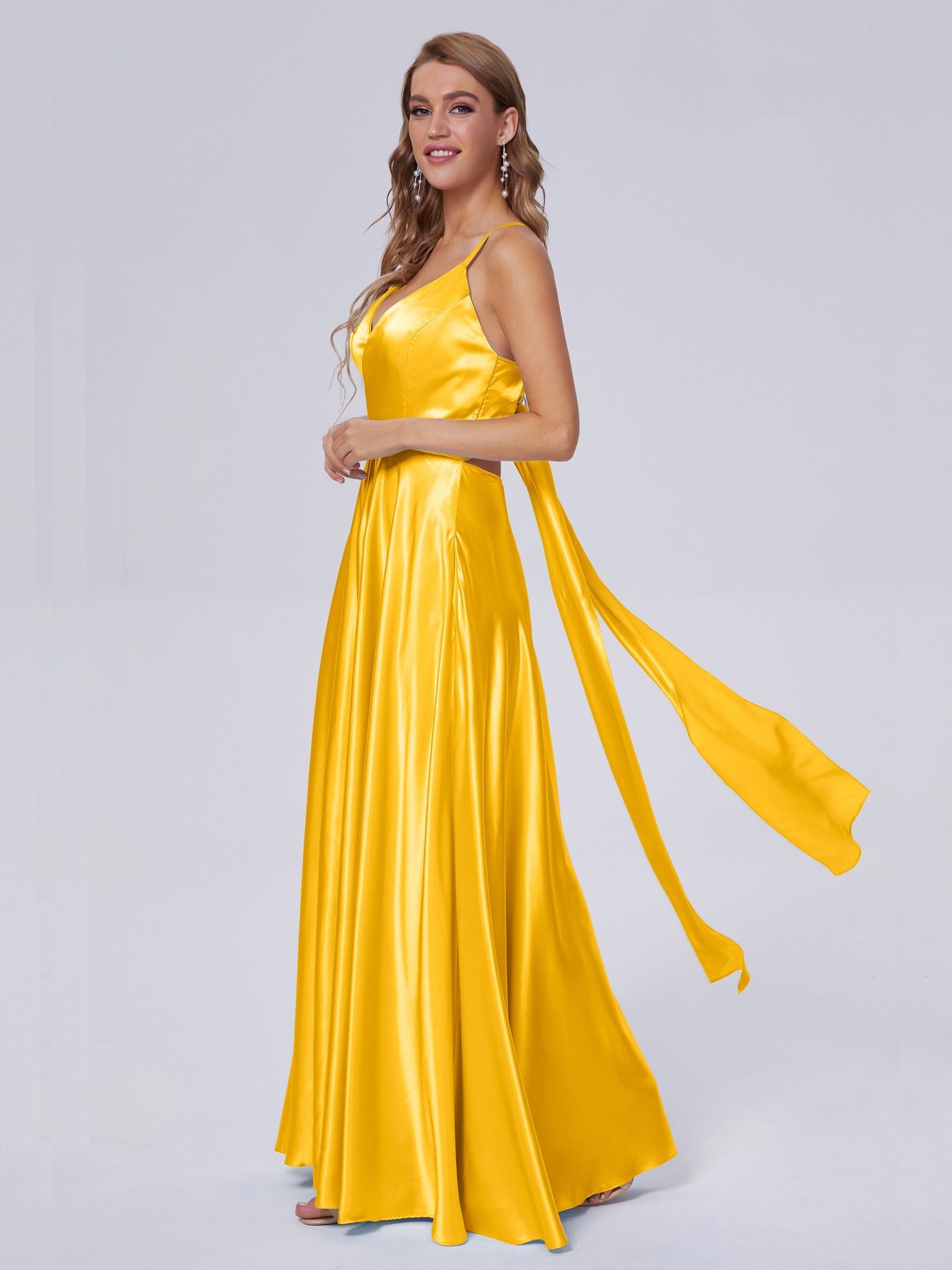 Ana Flowy Straps Soft Satin Long Bridesmaid Dresses