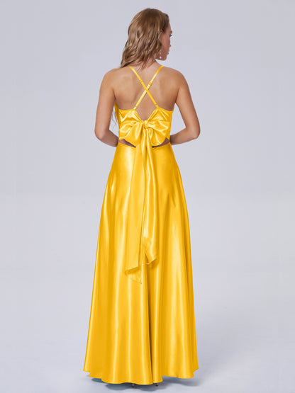 Ana Flowy Straps Soft Satin Long Bridesmaid Dresses
