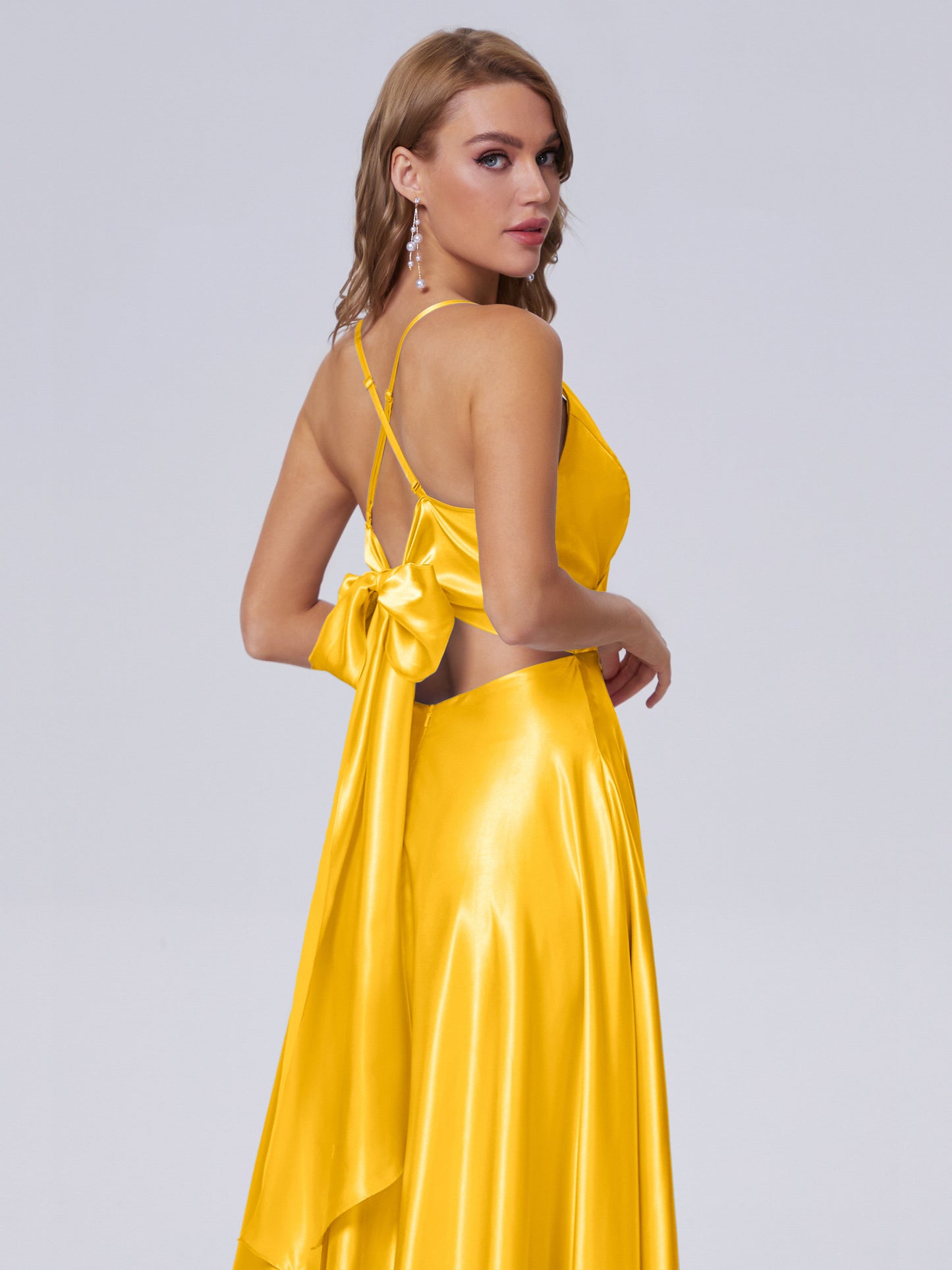 Ana Flowy Straps Soft Satin Long Bridesmaid Dresses