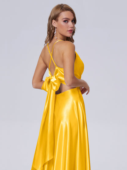 Ana Flowy Straps Soft Satin Long Bridesmaid Dresses