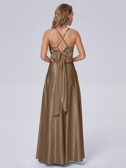 Ana Flowy Straps Soft Satin Long Bridesmaid Dresses