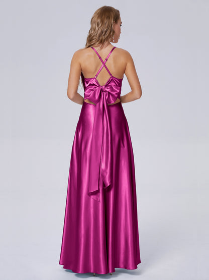 Ana Flowy Straps Soft Satin Long Bridesmaid Dresses