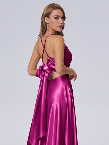 Ana Flowy Straps Soft Satin Long Bridesmaid Dresses