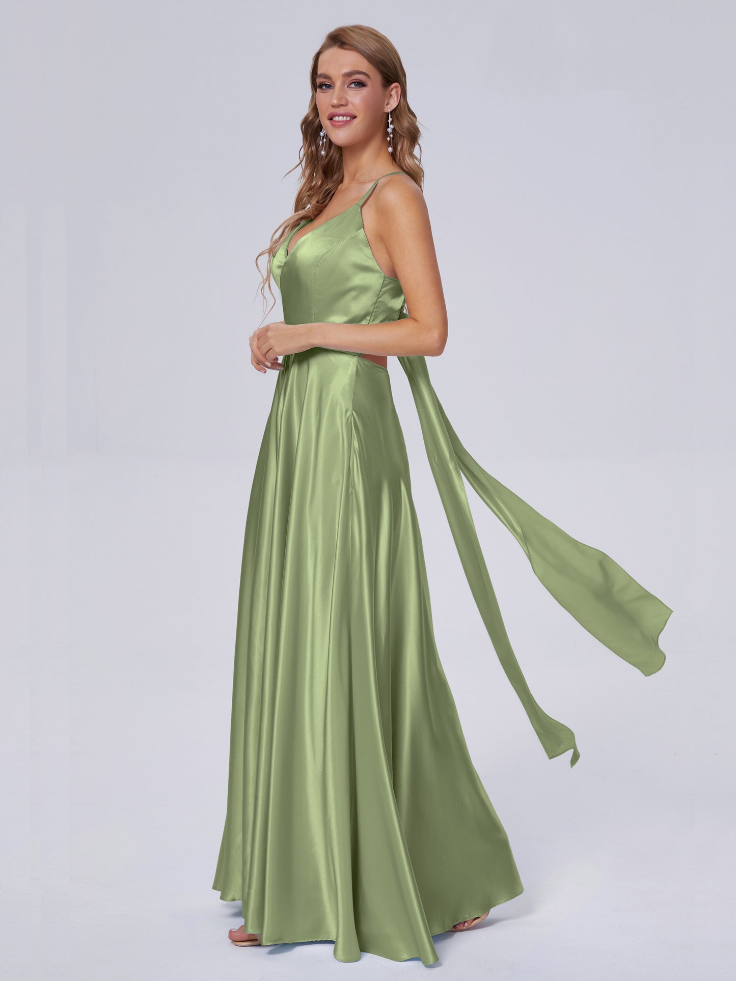 Ana Flowy Straps Soft Satin Long Bridesmaid Dresses