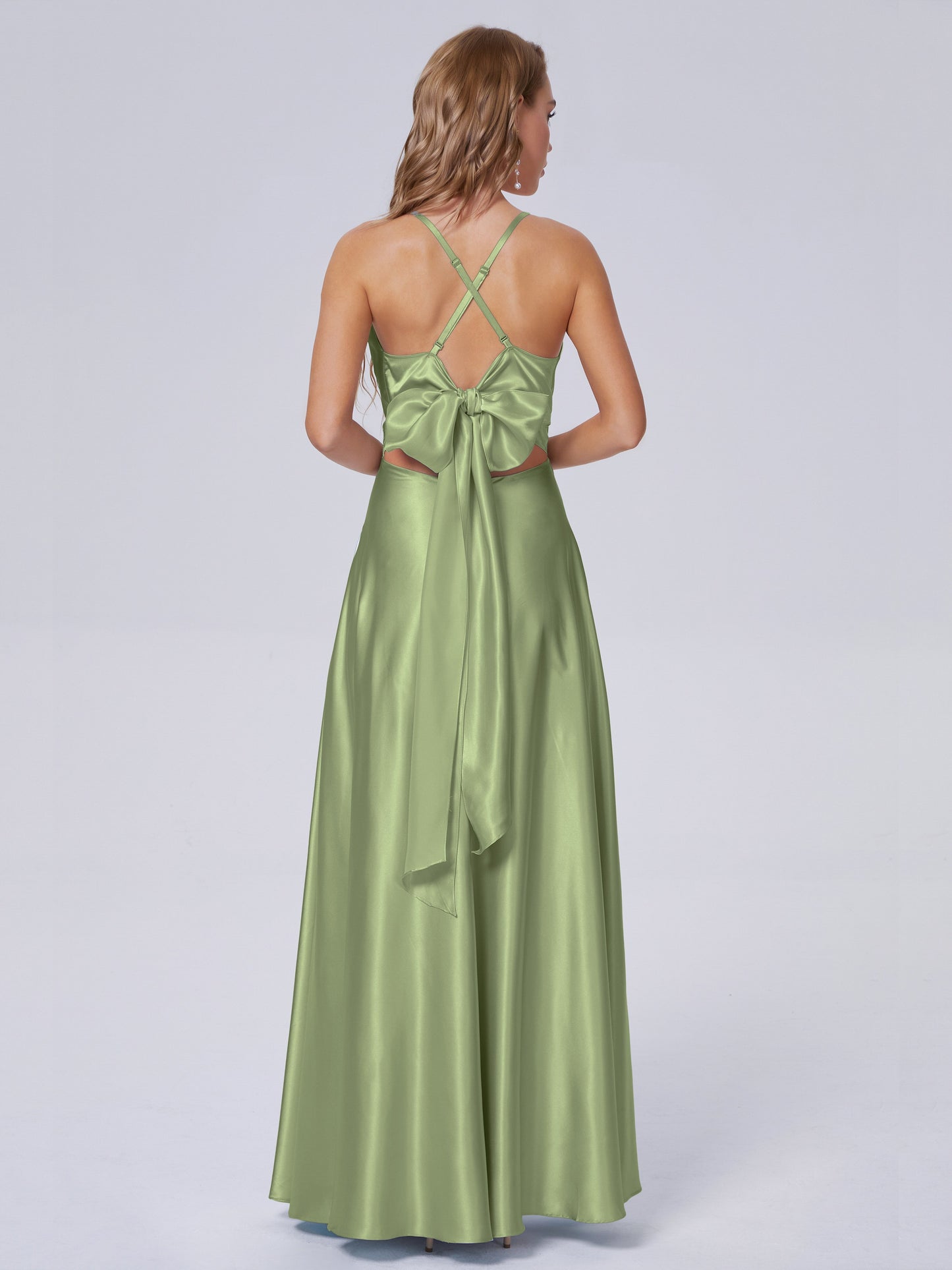 Ana Flowy Straps Soft Satin Long Bridesmaid Dresses