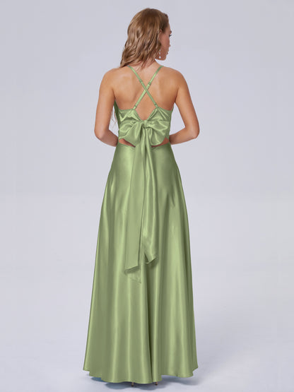 Ana Flowy Straps Soft Satin Long Bridesmaid Dresses