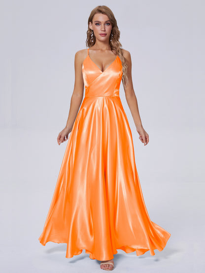 Ana Flowy Straps Soft Satin Long Bridesmaid Dresses