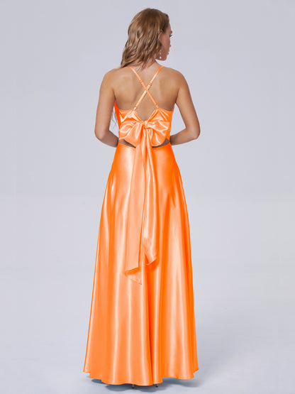 Ana Flowy Straps Soft Satin Long Bridesmaid Dresses