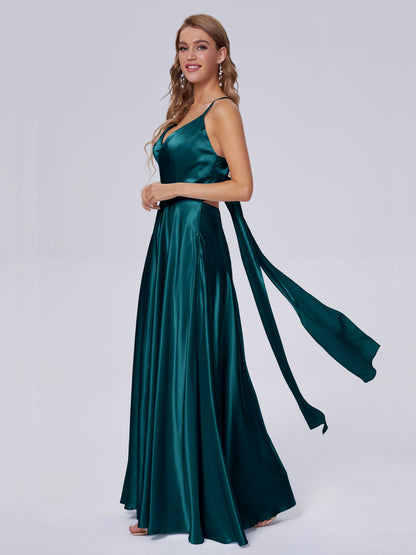 Ana Flowy Straps Soft Satin Long Bridesmaid Dresses