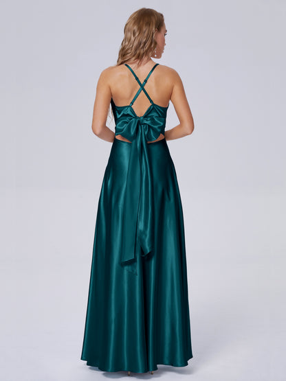 Ana Flowy Straps Soft Satin Long Bridesmaid Dresses