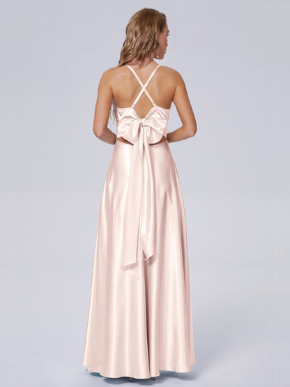 Ana Flowy Straps Soft Satin Long Bridesmaid Dresses