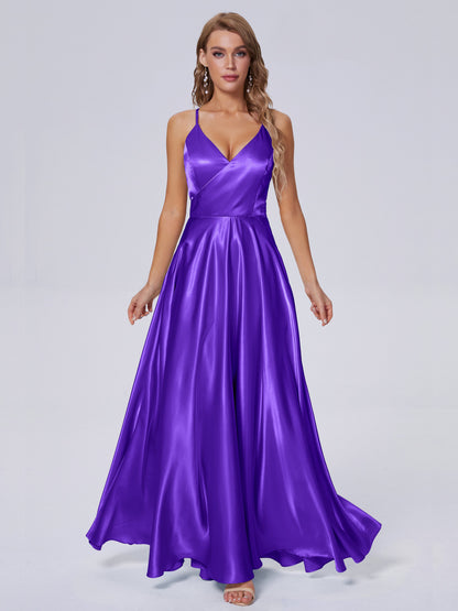 Ana Flowy Straps Soft Satin Long Bridesmaid Dresses