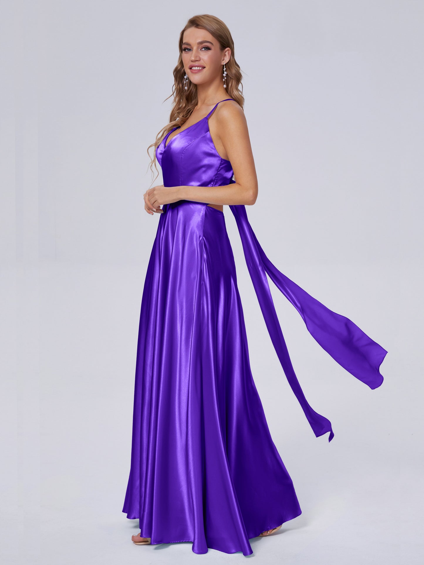 Ana Flowy Straps Soft Satin Long Bridesmaid Dresses