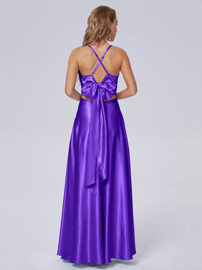 Ana Flowy Straps Soft Satin Long Bridesmaid Dresses