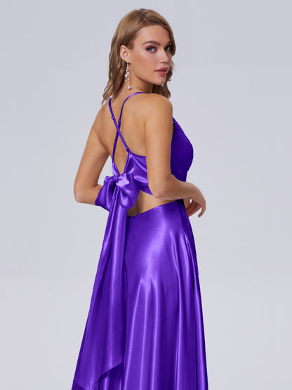 Ana Flowy Straps Soft Satin Long Bridesmaid Dresses