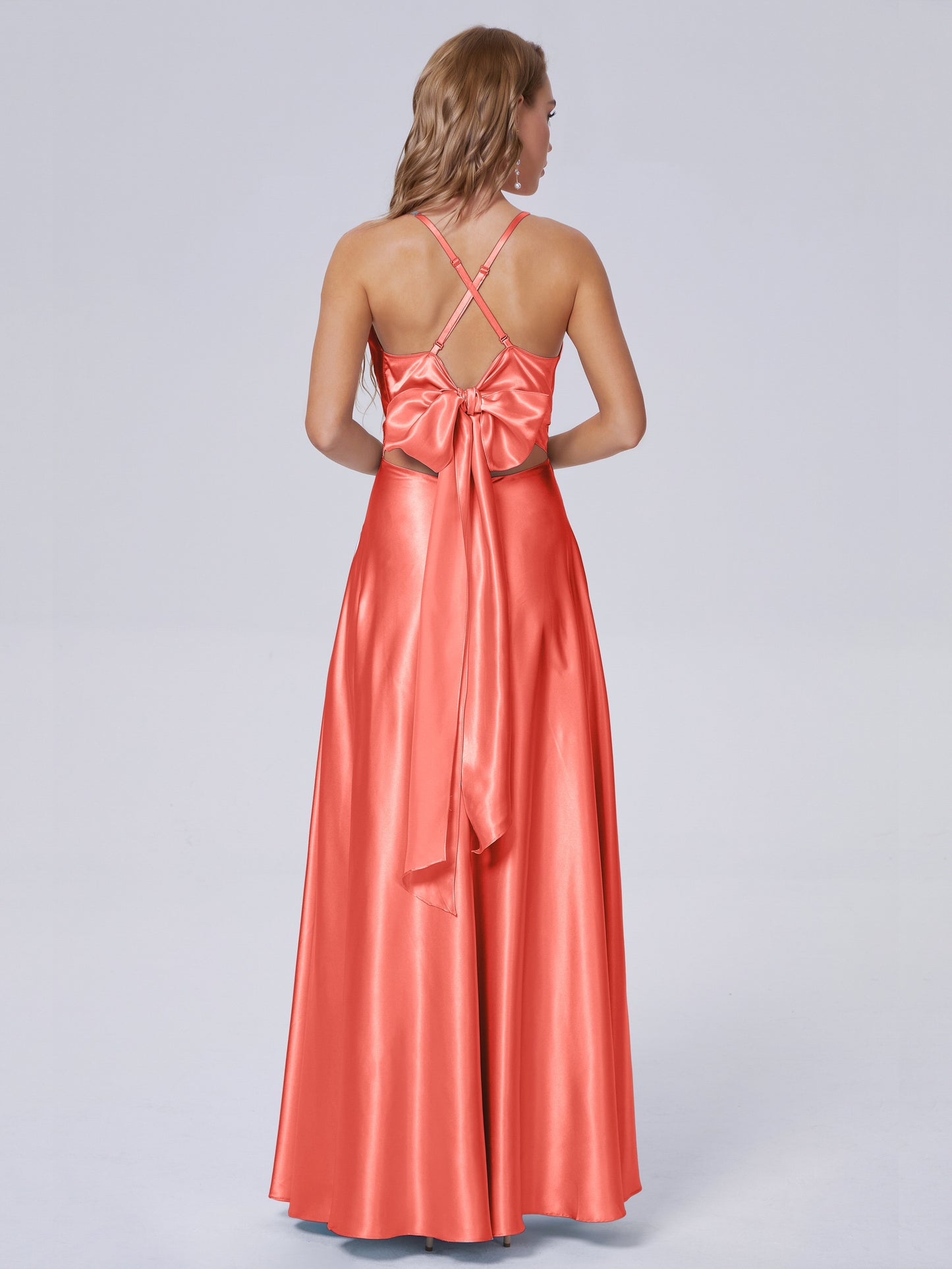 Ana Flowy Straps Soft Satin Long Bridesmaid Dresses