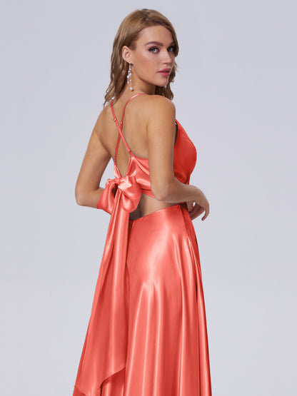Ana Flowy Straps Soft Satin Long Bridesmaid Dresses