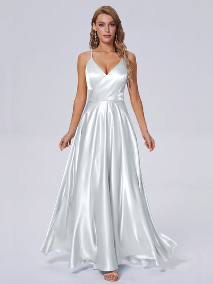 Ana Flowy Straps Soft Satin Long Bridesmaid Dresses