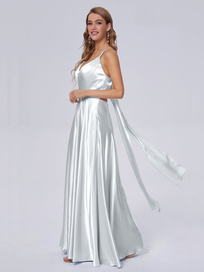 Ana Flowy Straps Soft Satin Long Bridesmaid Dresses
