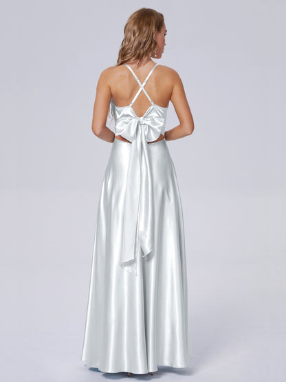 Ana Flowy Straps Soft Satin Long Bridesmaid Dresses