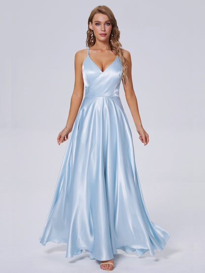 Ana Flowy Straps Soft Satin Long Bridesmaid Dresses