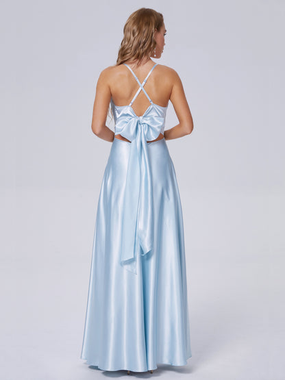 Ana Flowy Straps Soft Satin Long Bridesmaid Dresses