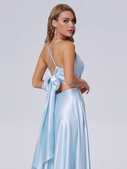 Ana Flowy Straps Soft Satin Long Bridesmaid Dresses