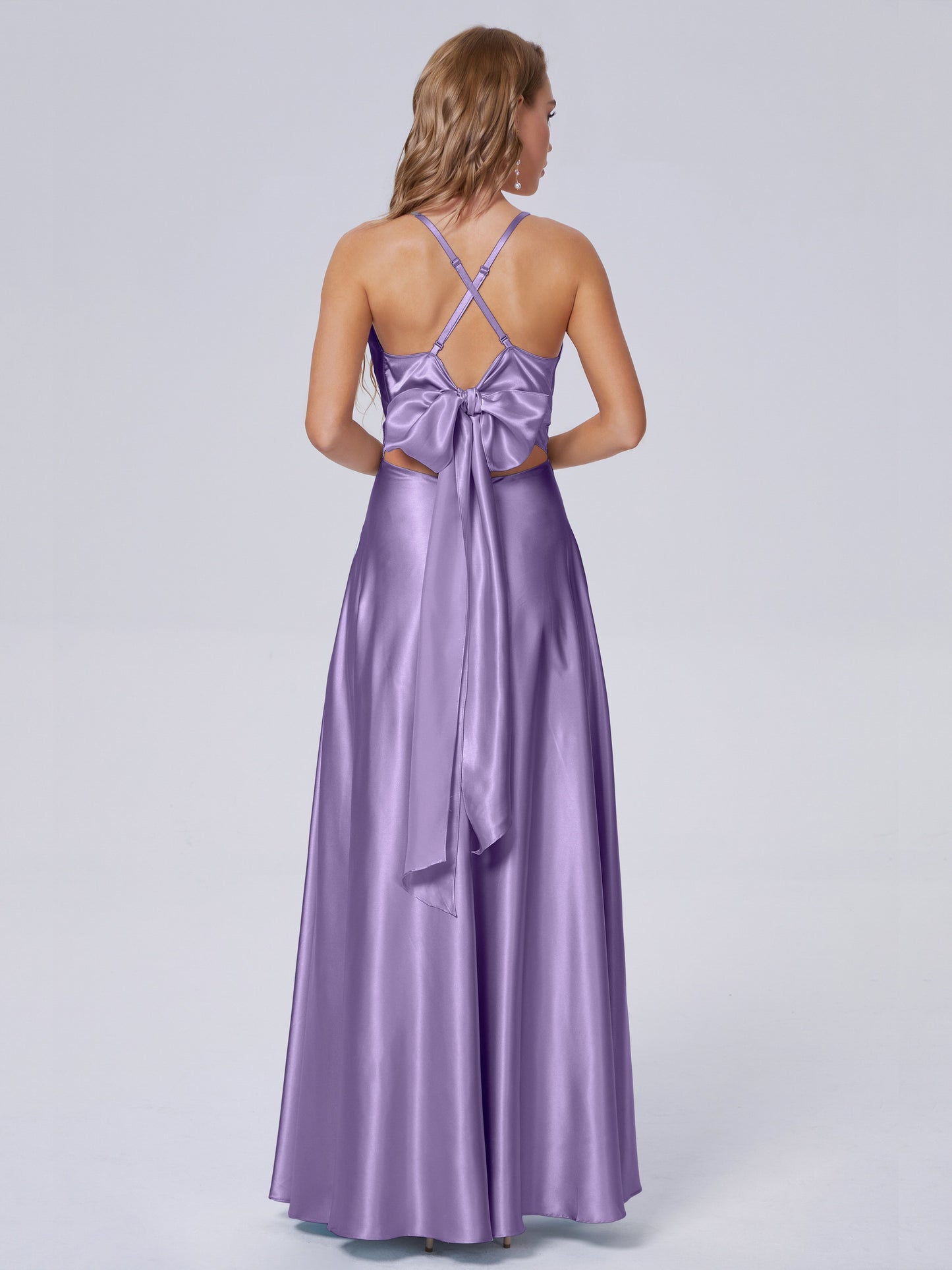 Ana Flowy Straps Soft Satin Long Bridesmaid Dresses