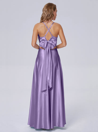 Ana Flowy Straps Soft Satin Long Bridesmaid Dresses