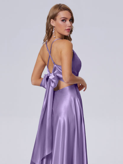 Ana Flowy Straps Soft Satin Long Bridesmaid Dresses