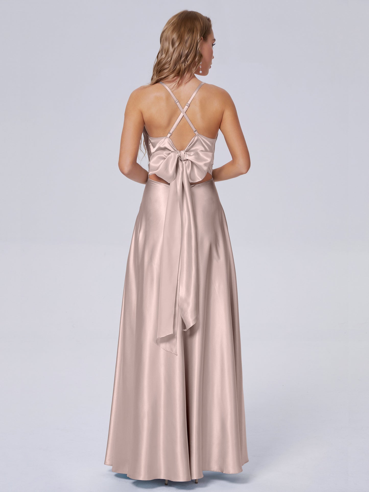 Ana Flowy Straps Soft Satin Long Bridesmaid Dresses