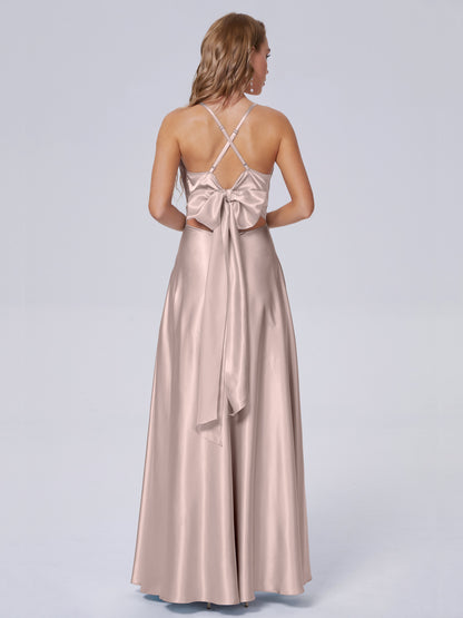 Ana Flowy Straps Soft Satin Long Bridesmaid Dresses