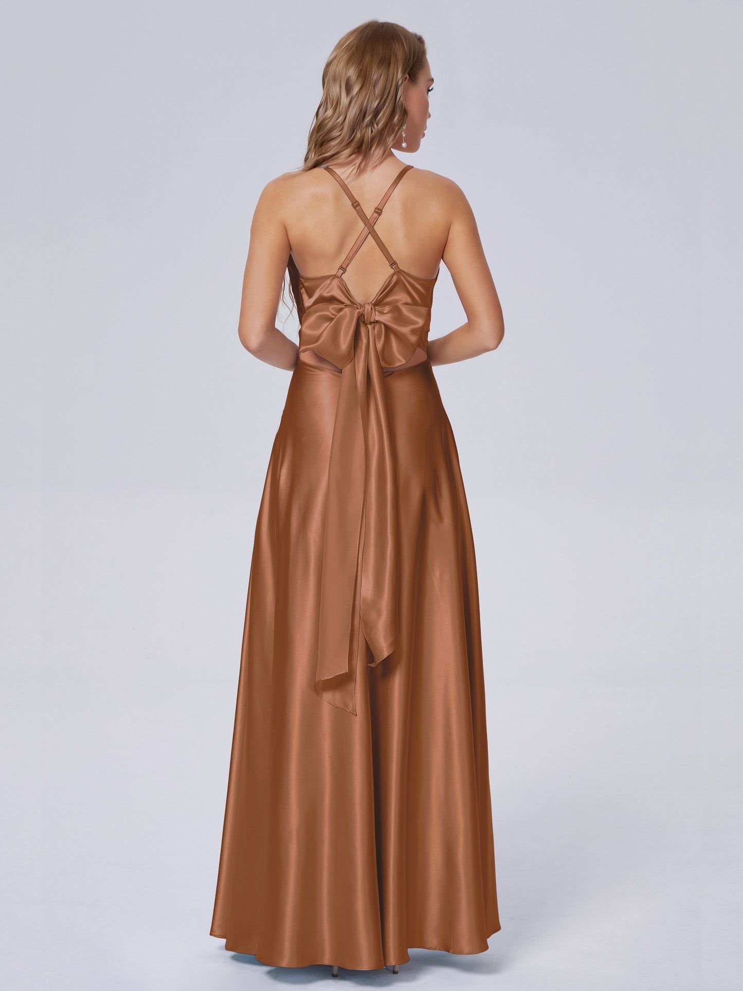 Ana Flowy Straps Soft Satin Long Bridesmaid Dresses