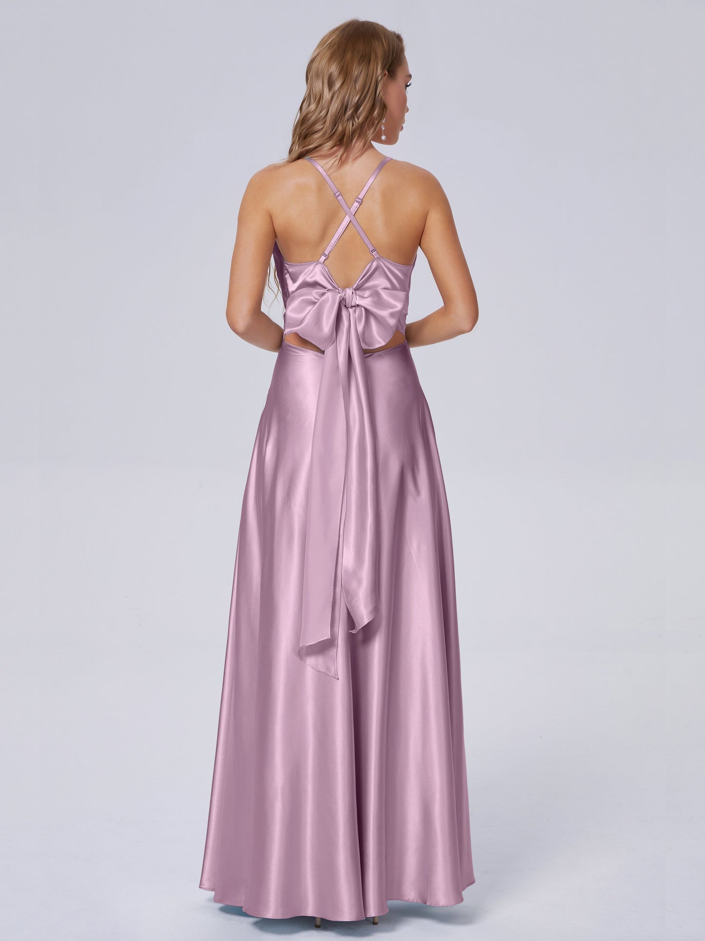 Ana Flowy Straps Soft Satin Long Bridesmaid Dresses