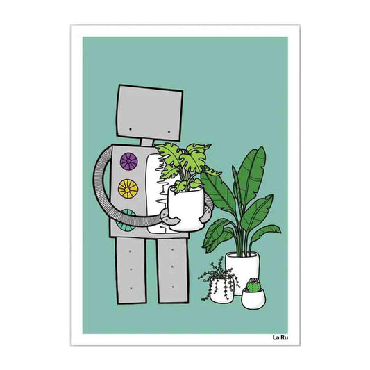 Art Print - Robot Loves Plants Art Print by LaRu