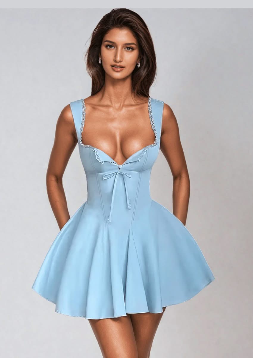 Baby Blue Lace-Trim Mini Dress