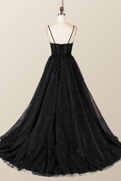 Straps Black Corset A-line Prom Gown