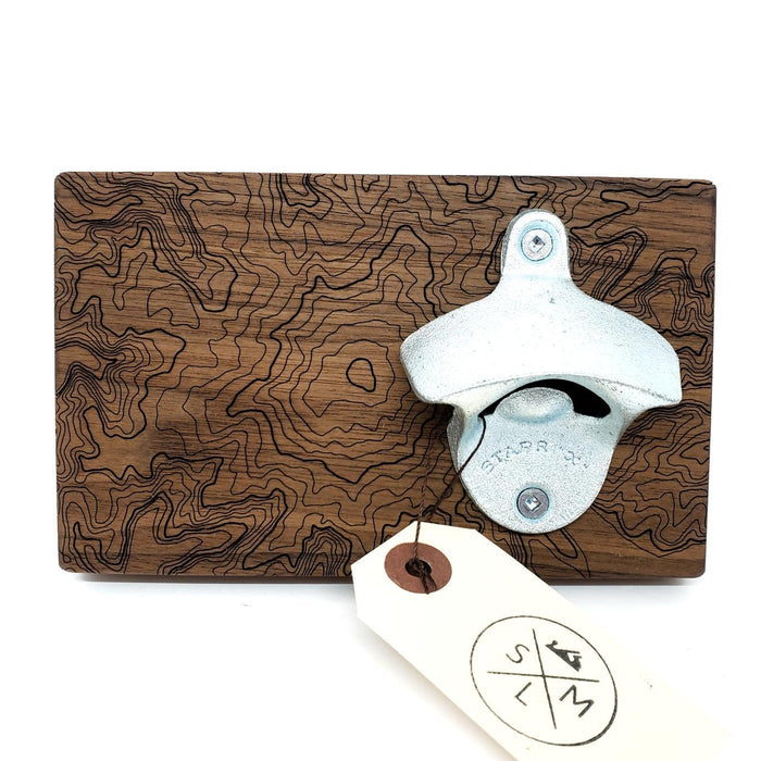 Bottle Opener - Dark Walnut Wood - Mt Rainier Topography by SML