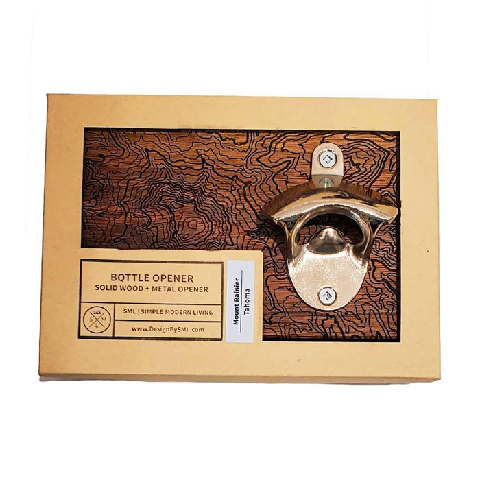 Bottle Opener - Dark Walnut Wood - Mt Rainier Topography by SML
