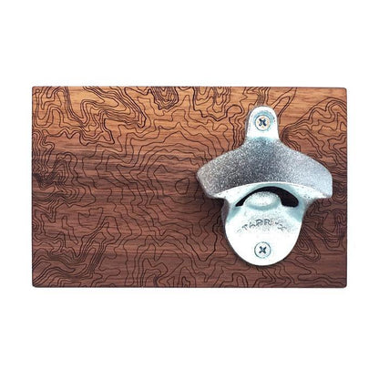 Bottle Opener - Dark Walnut Wood - Mt Rainier Topography by SML