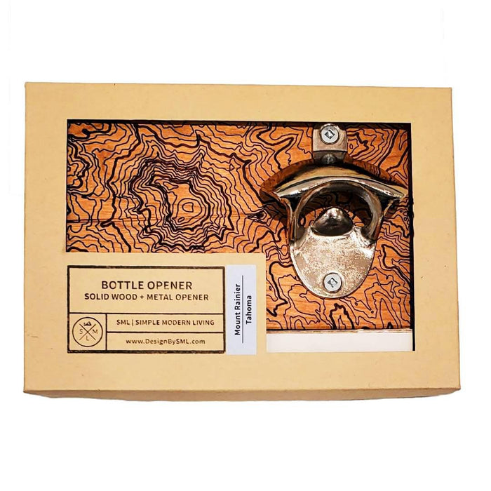 Bottle Opener - Red Wood - Mt Rainier Topography by SML