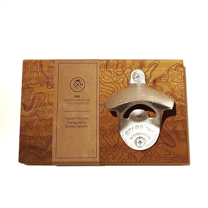 Bottle Opener - Red Wood - Mt Rainier Topography by SML