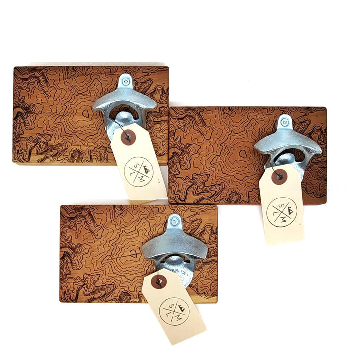 Bottle Opener - Red Wood - Mt Rainier Topography by SML