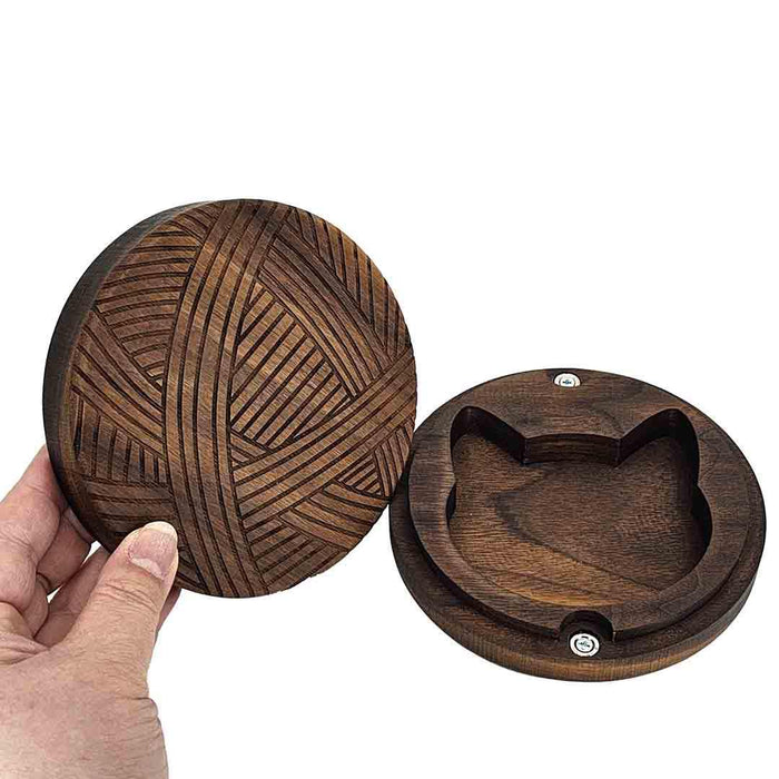 Box - 5in - Yarn Cat Round (Walnut ) by Saving Throw Pillows
