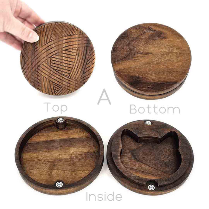 STP101WA $75 - Walnut Yarn Cat 5in Round Wood Box A
