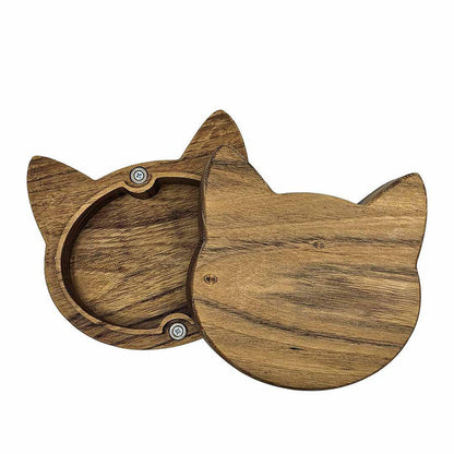 Box - 5in Med - Cat Head Acacia Wood Box by Saving Throw Pillows