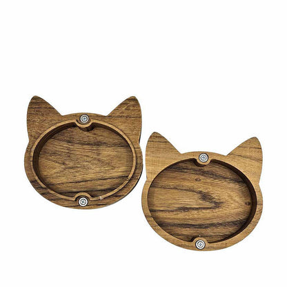 Box - 5in Med - Cat Head Acacia Wood Box by Saving Throw Pillows