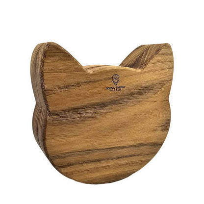 Box - 5in Med - Cat Head Acacia Wood Box by Saving Throw Pillows