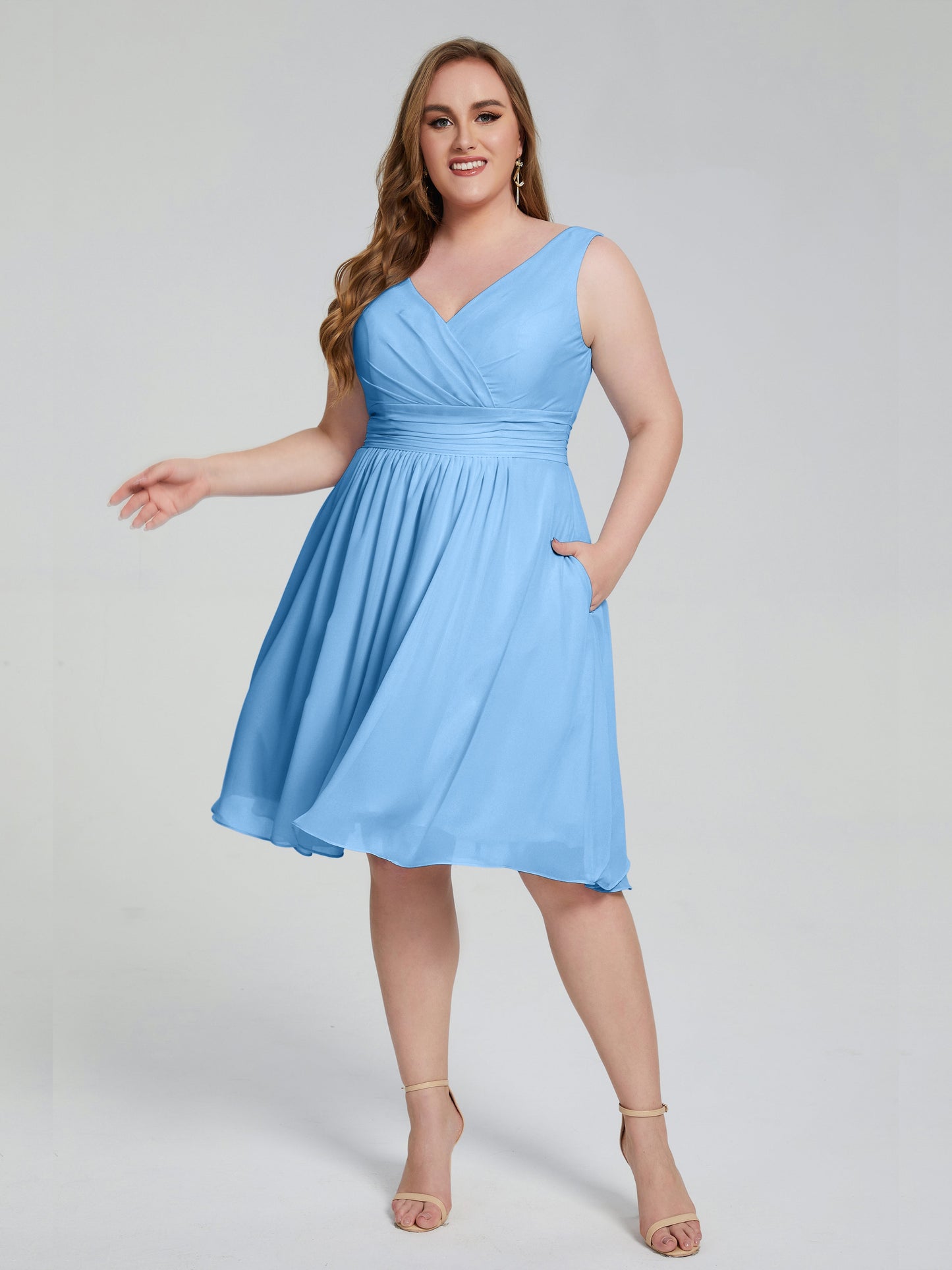 Callie V Neck Midi Mother Of The Bride Dresses With Pockets